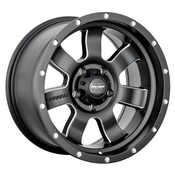 Pro Comp Wheels - Pro Comp Wheels Inertia Satin Black Milled 17X9 5x5 4.75BS Offset -6mm Cap P/N 513955000 5139-7973