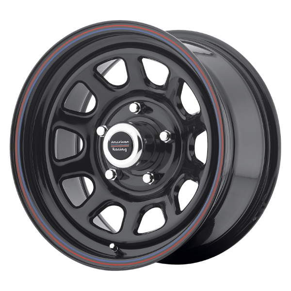 American Racing - American Racing AR767 15X10 5X5.0 Gloss Black Steel With Red And Blue Stripe|AR7675173