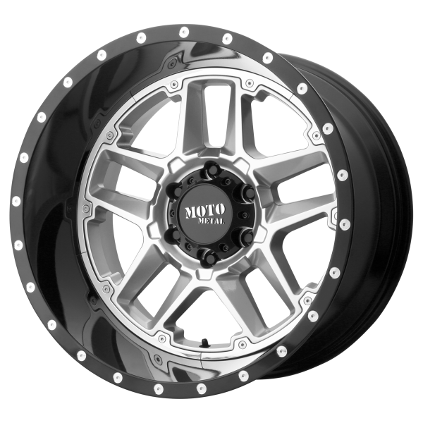 Moto Metal - Moto Metal MO987 SENTRY 20X9 5X5.0 Gloss Silver Center Gloss Black Lip|MO98729050400