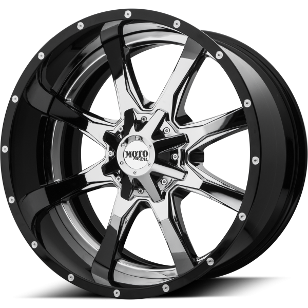 Moto Metal - Moto Metal MO201 22X12 8X6.5 Chrome Center Gloss Black Milled Lip|MO201-22128044NCB