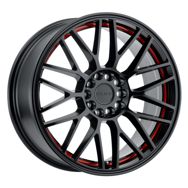 Ruff - Ruff OVERDRIVE 18X8 5X100/4.5 Gloss Black W/ Red Inner Lip|1880VDR385D04B72