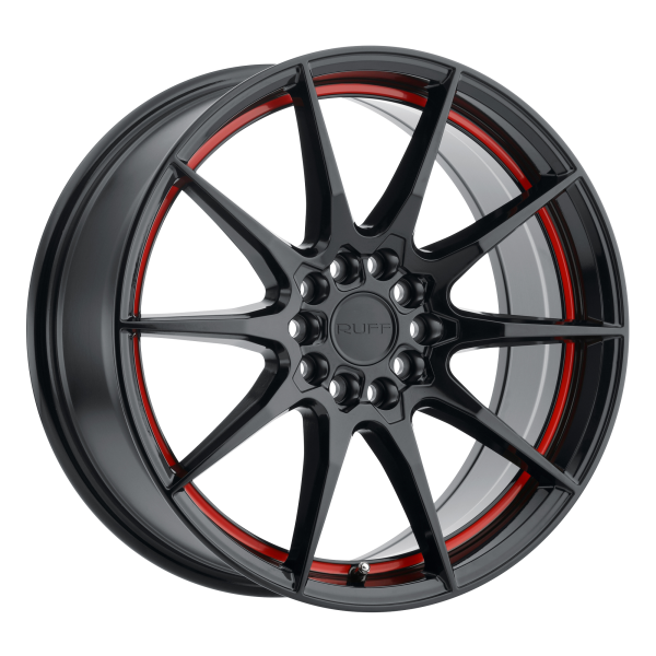 Ruff - Ruff SPEEDSTER 17X7.5 5X4.25/4.5 Gloss Black W/ Red Stripe|1775SPD385D84F72