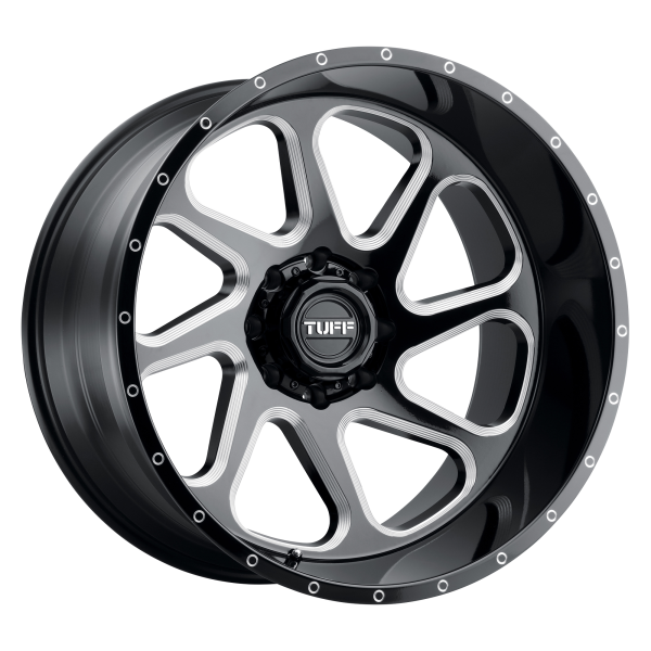 Tuff - Tuff T2B 22X12 5X5.0 Gloss Black W/ Milled Spokes|2212T2B-55127B71L