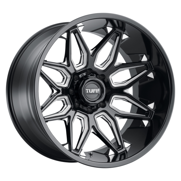 Tuff - Tuff T3B 22X12 8X6.5 Gloss Black W/ Milled Spokes|2212T3B-58165B25