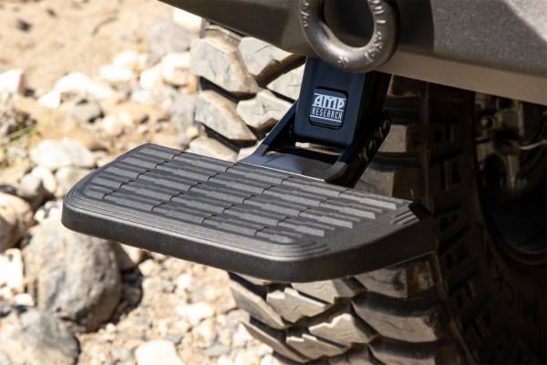 AMP Research - AMP Research Bedstep Flp Dwn Bmpr Stp 118 Wrangler JL works w/some factory/aftermarket bmprs 75321-01A