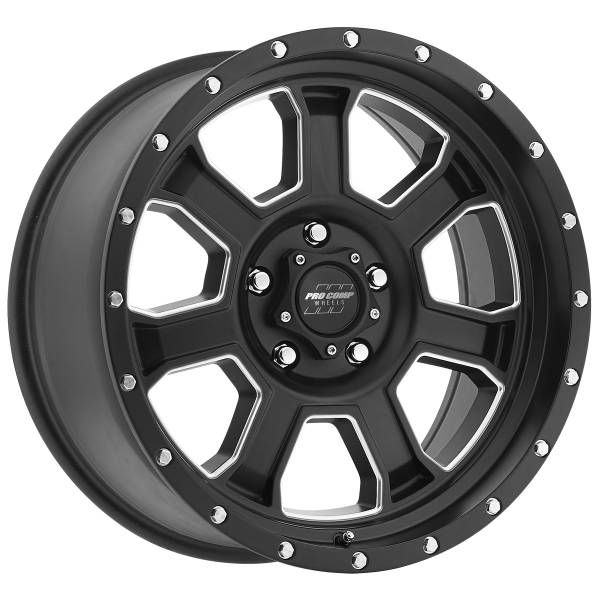 Pro Comp Wheels - Pro Comp Wheels Sledge Satin Black Milled 20X9 5x5 5BS Offset 0mm Cap P/N 504432700 5143-2973