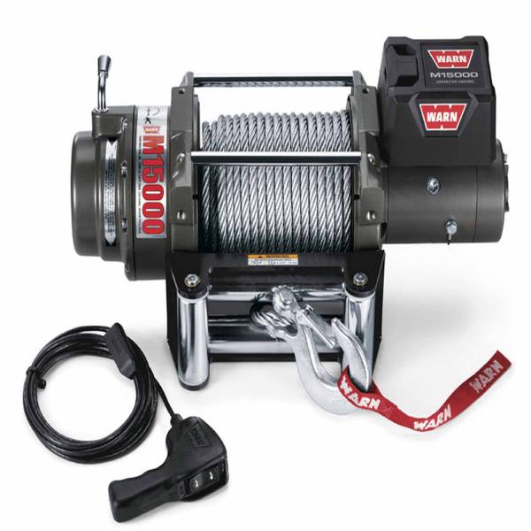 Warn - Warn 12 Volt 15000 LB Cap 90 Ft Wire Rope Roller Fairlead Wired Remote 47801