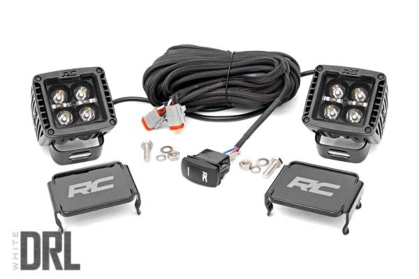 Rough Country - Rough Country 2-inch Square Cree LED Lights - (Pair, Black Series w/ Cool White DRL) 70903BLKDRL