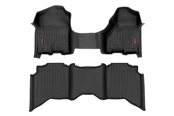 Rough Country - Rough Country HD Floor Mats - Front/Rear Combo (Crew/Mega Cab w/ Half Length Floor Console) M-31313