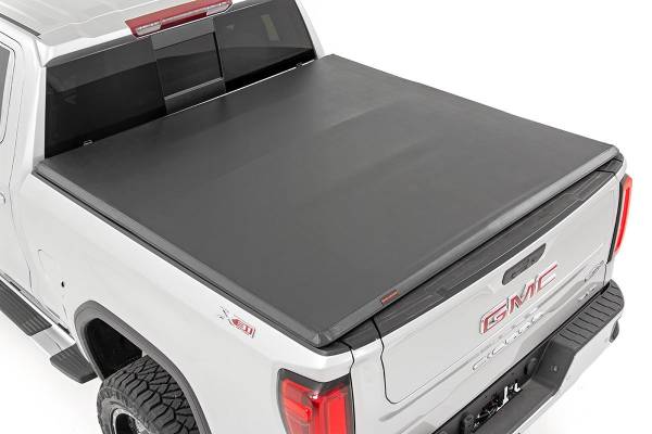 Rough Country - Rough Country GM Soft Tri-Fold Bed Cover (2019-2020 1500 PU - 6' 6" Bed w/o Cargo Mgmt) RC44308650