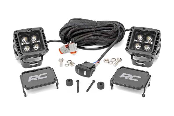 Rough Country - Rough Country Jeep 2in LED Cube Blk Ser w/Amber DRL Easy-Mnt Kt (18-20 Wrnglr JL/20 Gladiator) 70060