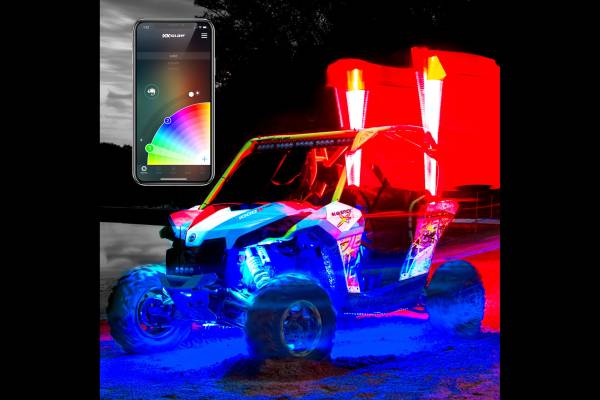 XK Glow - XKChrome RGB LED Whip Lights: 48in / Pair w/ Dash Mount Controller