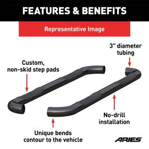 ARIES - ARIES 3" Round Black Steel Side Bars, Select Traverse, Acadia, Outlook 204031 - Image 3
