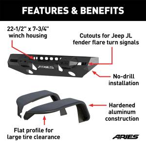 ARIES - ARIES TrailChaser Jeep Wrangler JL Aluminum Front Bumper with Fender Flares (Option 7) 2082077 - Image 4