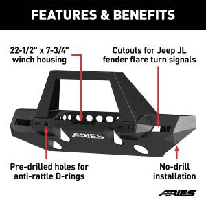 ARIES - ARIES TrailChaser Jeep Wrangler JL, Gladiator Steel Front Bumper (Option 9) 2082089 - Image 4