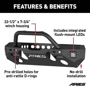 ARIES - ARIES TrailChaser Jeep Wrangler JL, Gladiator Aluminum Front Bumper (Option 3) 2082094 - Image 2