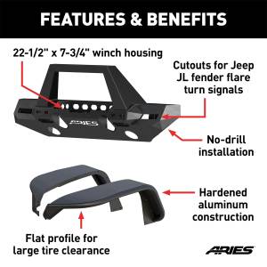 ARIES - ARIES TrailChaser Jeep Wrangler JL Front Bumper with Fender Flares (Option 9) 2082097 - Image 4