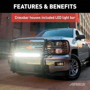 ARIES - ARIES Pro Series Black Steel Grille Guard with Light Bar, Select GMC Sierra 1500 2170018 - Image 5
