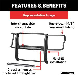 ARIES - ARIES Pro Series Black Steel Grille Guard with Light Bar, Select Chevy Silverado 1500 2170024 - Image 4