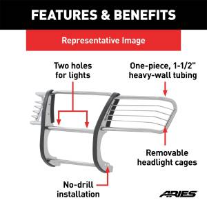 ARIES - ARIES Polished Stainless Grille Guard, Select Chevrolet Avalanche, Silverado 1500 4059-2 - Image 5