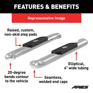 ARIES - ARIES 4" Polished Stainless Oval Side Bars, Select Silverado, Sierra 1500, 2500, 3500 S224048-2 - Image 3