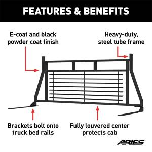 ARIES - ARIES Classic Black Steel Headache Rack, Select Ford F-250, F-350, F-450 Super Duty 111001 - Image 4