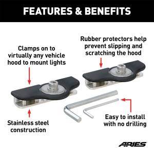 ARIES - ARIES Universal Clamp-On Hood LED Light Brackets, 2-Pack 1110315 - Image 2