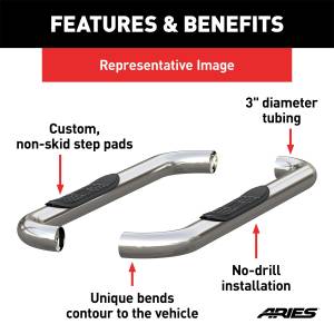 ARIES - ARIES 3" Round Polished Stainless Side Bars, Select Ford F-150 203007-2 - Image 3