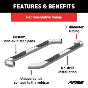 ARIES - ARIES 3" Round Polished Stainless Side Bars, Select Avalanche, Suburban, Yukon XL 204004-2 - Image 4