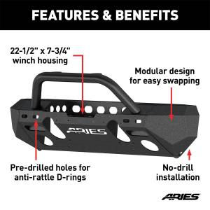 ARIES - ARIES TrailChaser Jeep Wrangler JK Steel Front Bumper (Option 4) 2082050 - Image 4