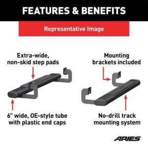ARIES - ARIES 6" x 53" Black Aluminum Oval Side Bars, Select Ram 1500, 2500, 3500 4445043 - Image 3