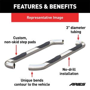 ARIES - ARIES 3" Round Polished Stainless Side Bars, Select Ford Ranger SuperCrew 203046-2 - Image 5