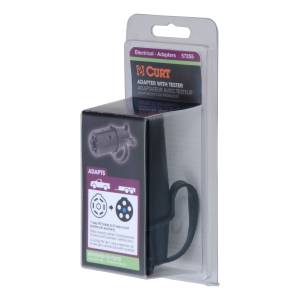 CURT Adapter with Tester (7-Way RV Blade to 6-Round Trailer, Center Pin Auxiliary) 57255